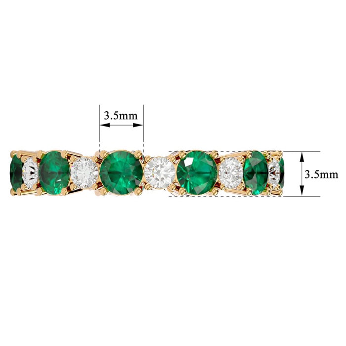 2 1/4 Carat Emerald and Moissanite Eternity Ring In 14 Karat Yellow Gold, Ring Size 6.5