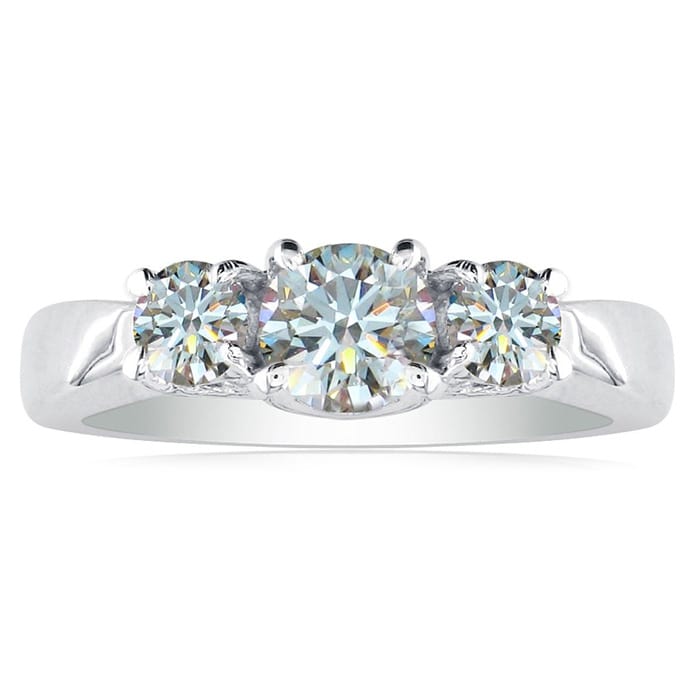 1ct Ideal Cut Three Diamond Ring in White Gold