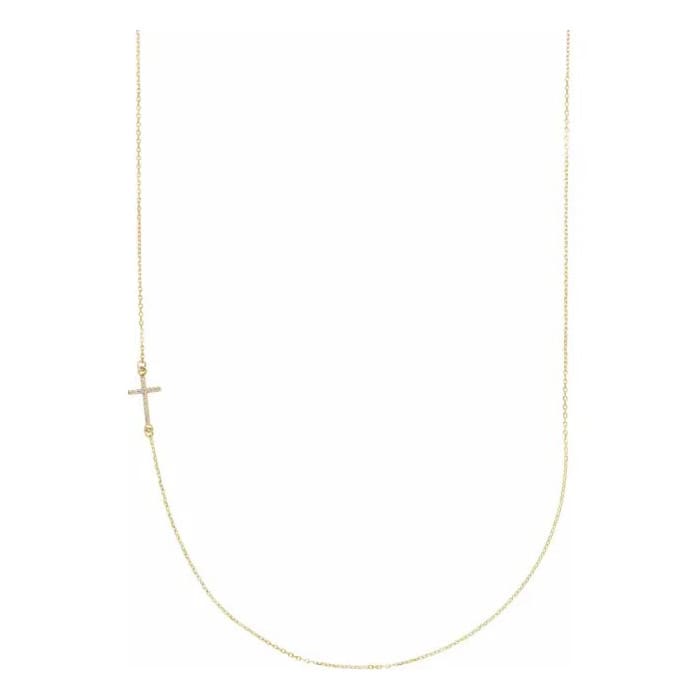 0.04 Carat Diamond Sideways Cross Necklace In 14 Karat Yellow Gold, 16 Inches