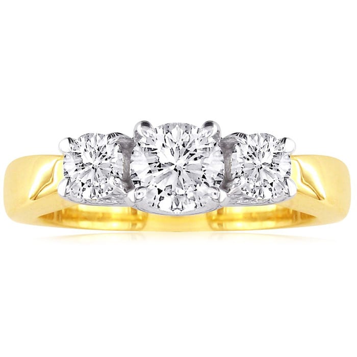 Engagement Rings: 14k Yellow Gold 3/4ct Three Diamond Ring, G/H Color, SI1 Clarity
