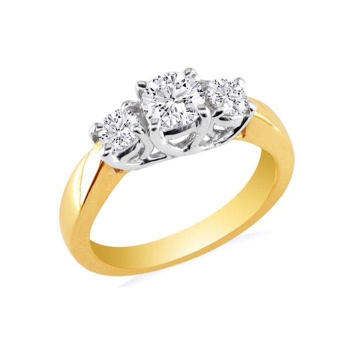 Engagement Rings: 14k Yellow Gold 3/4ct Three Diamond Ring, G/H Color, SI1 Clarity