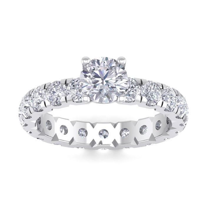 Moissanite Engagement Ring; 3 Carat Round Shape Moissanite Eternity Engagement Ring In 14 Karat White Gold