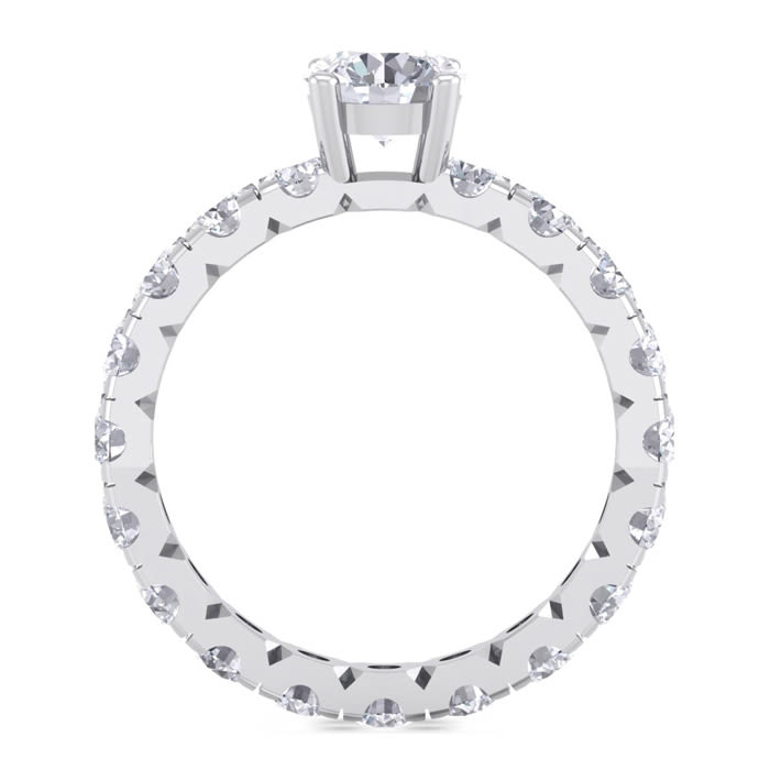 Moissanite Engagement Ring; 3 Carat Round Shape Moissanite Eternity Engagement Ring In 14 Karat White Gold
