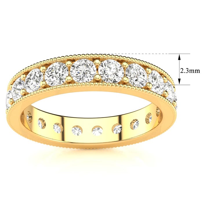 1 Carat Round Diamond Milgrain Eternity Ring In 14 Karat Yellow Gold, Ring Size 5