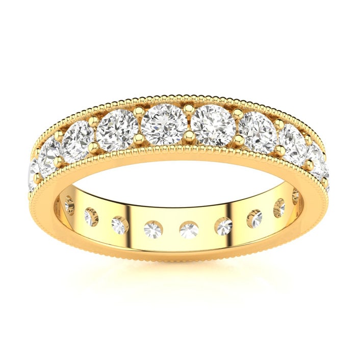 1 Carat Round Diamond Milgrain Eternity Ring In 14 Karat Yellow Gold, Ring Size 8