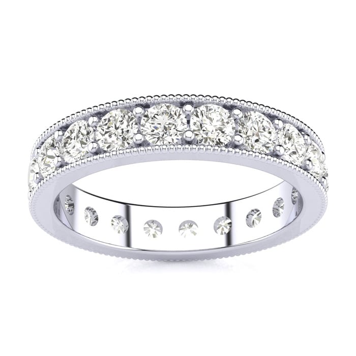 1 Carat Round Diamond Milgrain Eternity Ring In 14 Karat White Gold, Ring Size 9.5