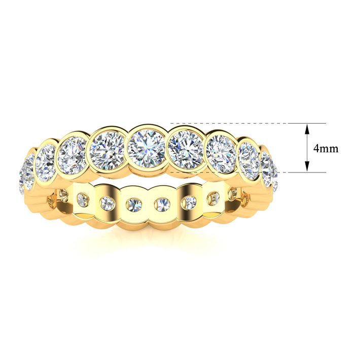 1.40 Carat Round Moissanite Bezel Set Eternity Ring In 14 Karat Yellow Gold, Ring Size 5