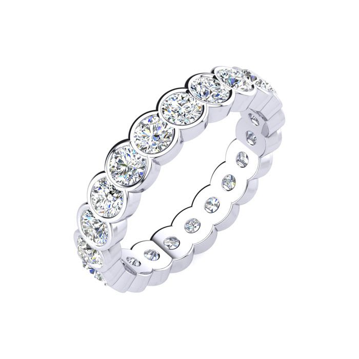 1.60 Carat Round Moissanite Bezel Set Eternity Ring In Platinum, Ring Size 8.5