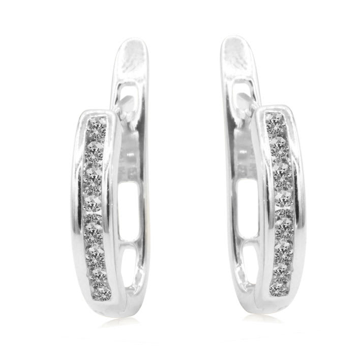 Diamond Drop Earrings: 1/4ct Flip-Back Huggy Diamond Earrings in 10k White Gold