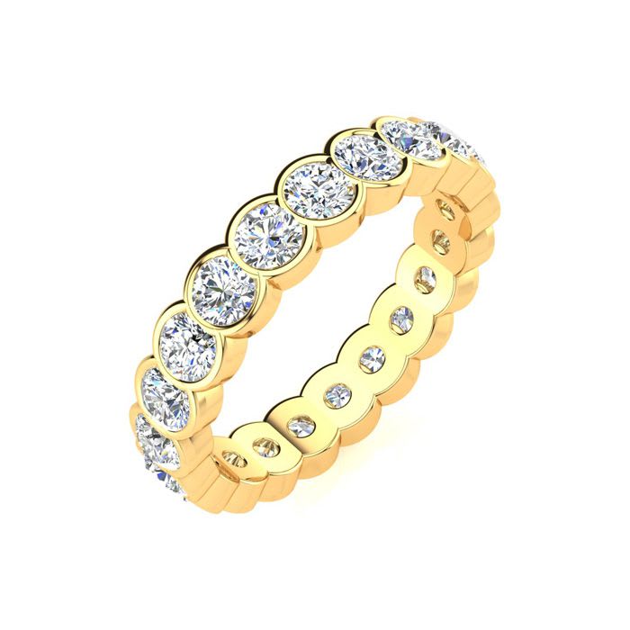 1.40 Carat Round Diamond Bezel Set Eternity Ring In 14 Karat Yellow Gold, Ring Size 5.5