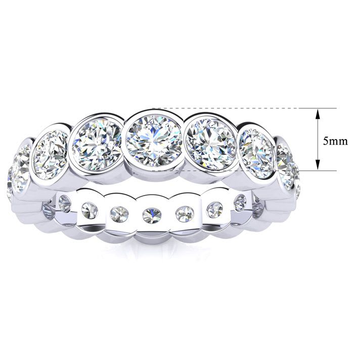 2 Carat Round Moissanite Bezel Set Eternity Ring In Platinum, Ring Size 6.5