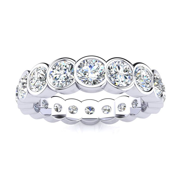 2 1/5 Carat Round Diamond Bezel Set Eternity Ring In 14 Karat White Gold, Ring Size 9
