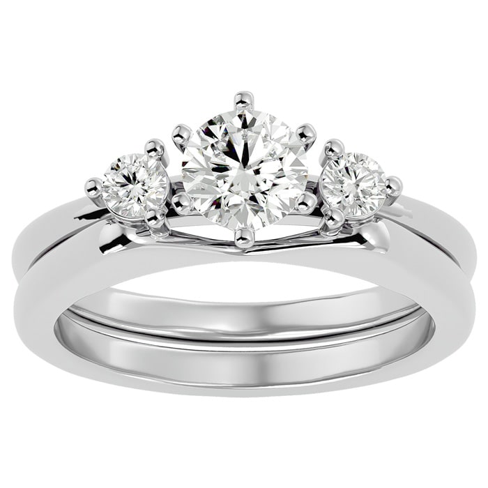 3/4 Carat Moissanite Solitaire Ring With 1/5 Carat Enhancer In 14 Karat White Gold