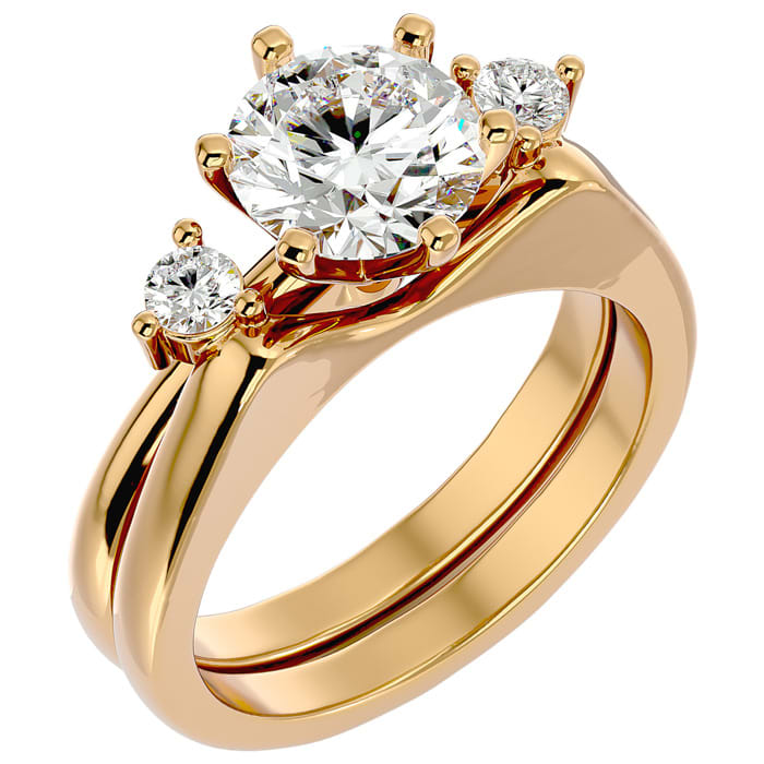 2 Carat Moissanite Solitaire Ring With 1/5 Carat Enhancer In 14 Karat Yellow Gold