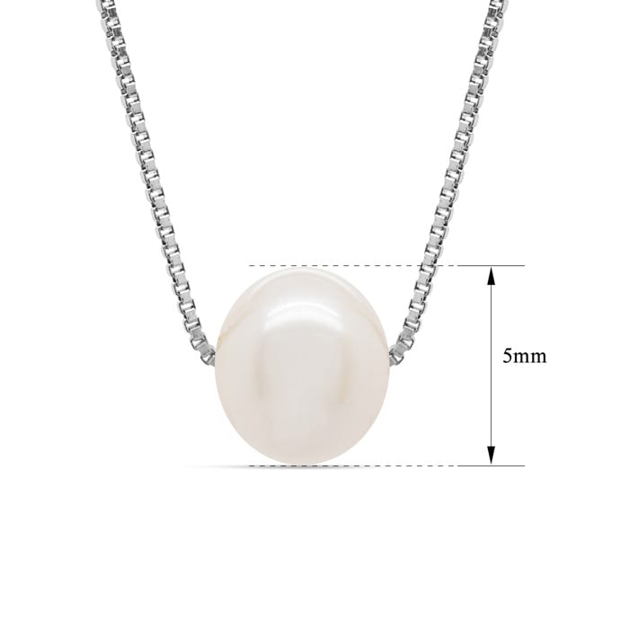 Freshwater Cultured Floating Pearl Necklace In Sterling Silver, 17 Inches. Very High Quality Fine Jewelry Necklace!