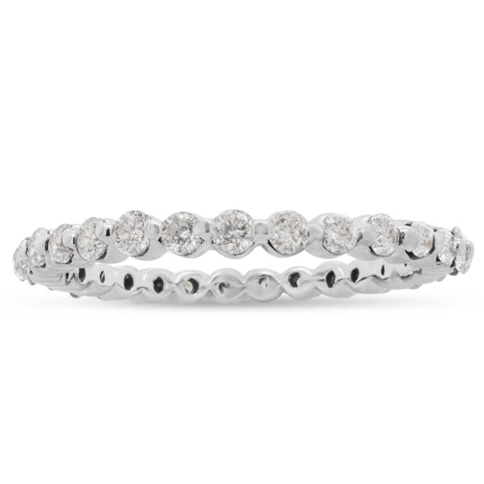 Estate Jewelry 3/4 Carat Diamond Common Prong Eternity Ring In 14 Karat White Gold, Size 7