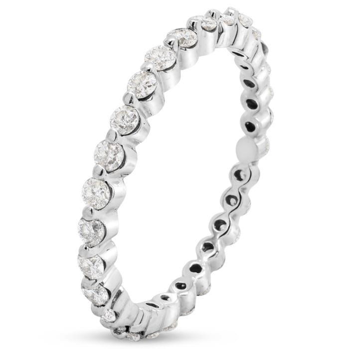 Estate Jewelry 3/4 Carat Diamond Common Prong Eternity Ring In 14 Karat White Gold, Size 7