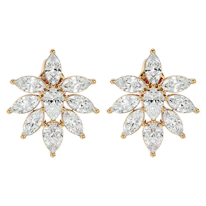 Diamond Drop Earrings: 2 Carat Fancy Diamond Cluster Stud Earrings In 14 Karat Yellow Gold