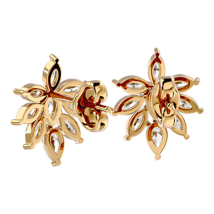 Diamond Drop Earrings: 2 Carat Fancy Diamond Cluster Stud Earrings In 14 Karat Yellow Gold