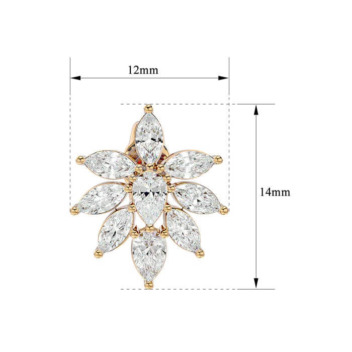 Diamond Drop Earrings: 2 Carat Fancy Diamond Cluster Stud Earrings In 14 Karat Yellow Gold