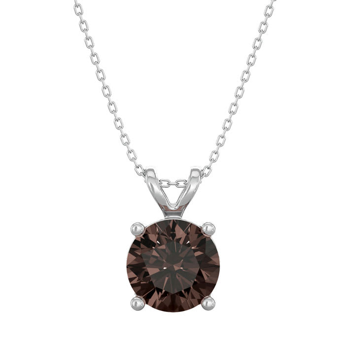 1 Carat Chocolate Bar Brown Champagne Diamond Solitaire Necklace In 14 Karat White Gold Filled, 18 Inches