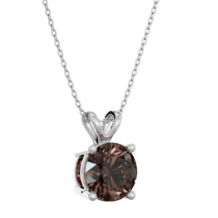 1 Carat Chocolate Bar Brown Champagne Diamond Solitaire Necklace In 14 Karat White Gold Filled, 18 Inches