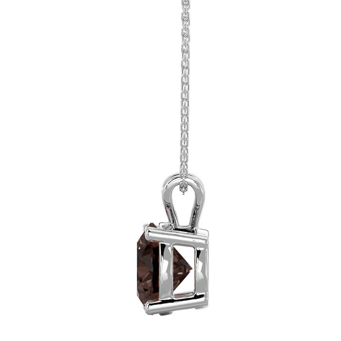 1 Carat Chocolate Bar Brown Champagne Diamond Solitaire Necklace In 14 Karat White Gold Filled, 18 Inches