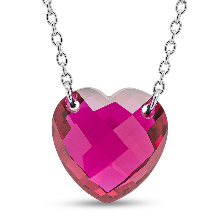 7 Carat Heart Shape Created Ruby Necklace In Sterling Silver, 18 Inches.  Brand New Style!