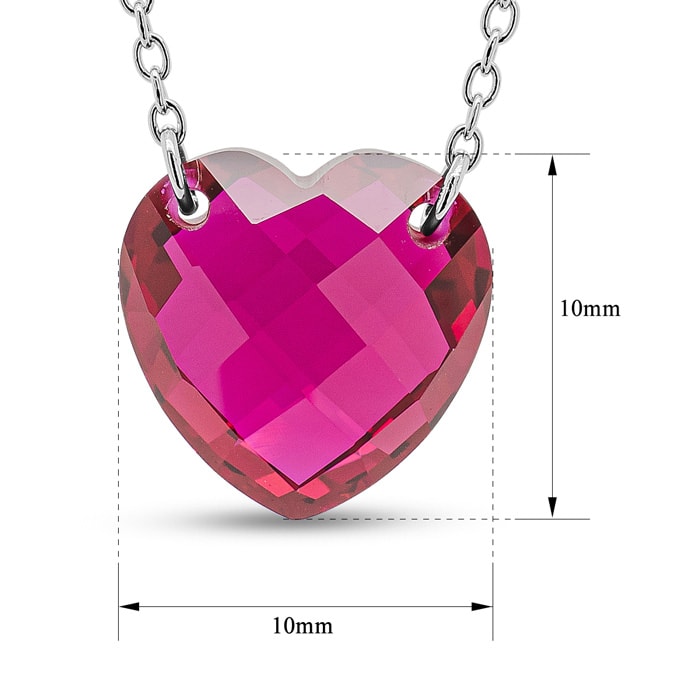 7 Carat Heart Shape Created Ruby Necklace In Sterling Silver, 18 Inches.  Brand New Style!