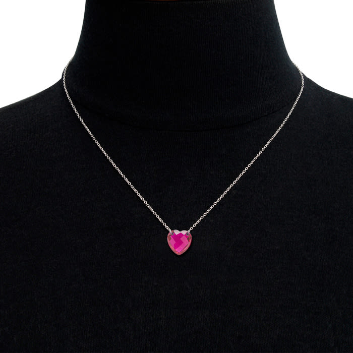 7 Carat Heart Shape Created Ruby Necklace In Sterling Silver, 18 Inches.  Brand New Style!