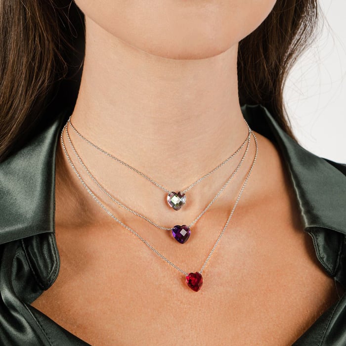 7 Carat Heart Shape Created Ruby Necklace In Sterling Silver, 18 Inches.  Brand New Style!