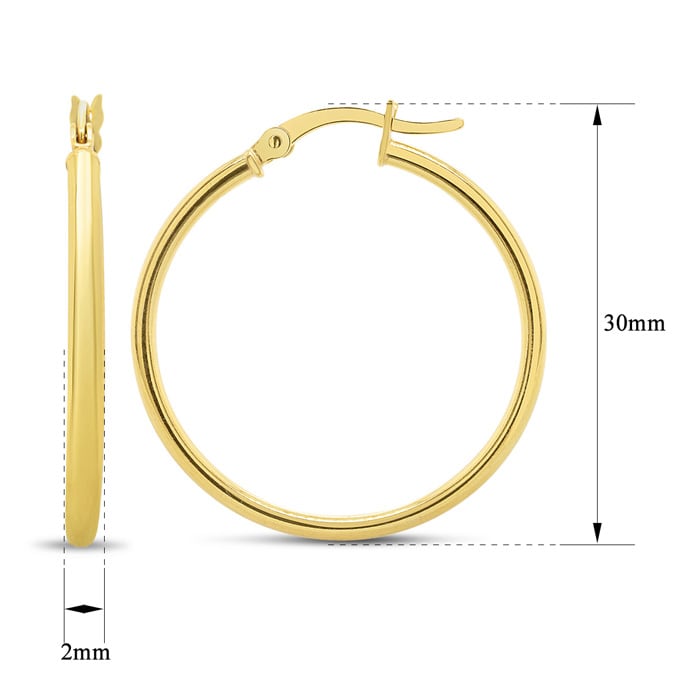 30MM Classic Hoop Earrings In 14 Karat Yellow Gold Over Sterling Silver