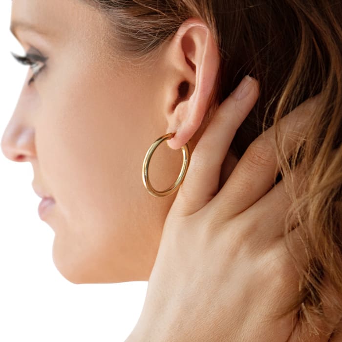 30x3MM Classic Hoop Earrings In 14 Karat Yellow Gold Over Sterling Silver