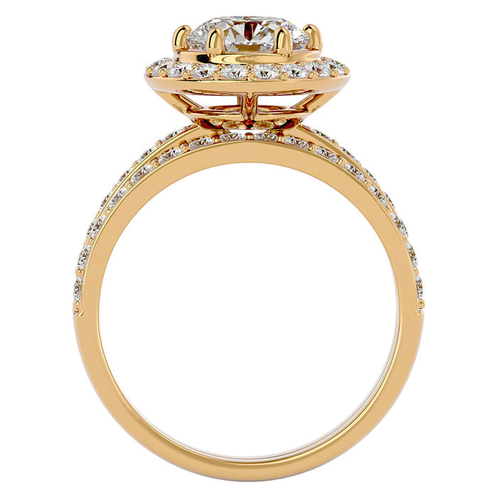 2 1/2 Carat Moissanite Halo Bridal Set In 14 Karat Yellow Gold With 1 1/2 Carat Center Moissanite
