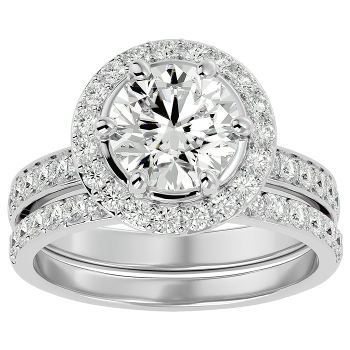 3 Carat Moissanite Halo Bridal Set In 14 Karat White Gold With 2 Carat Center Moissanite