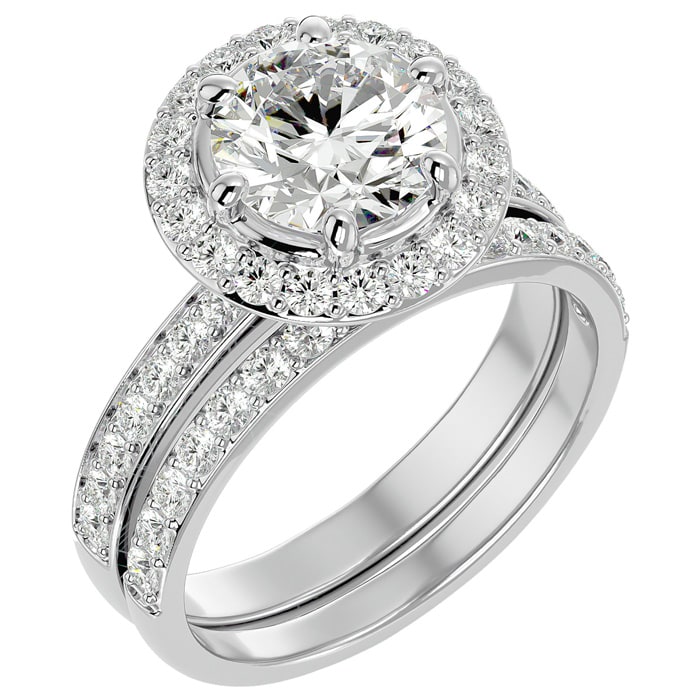 3 Carat Moissanite Halo Bridal Set In 14 Karat White Gold With 2 Carat Center Moissanite