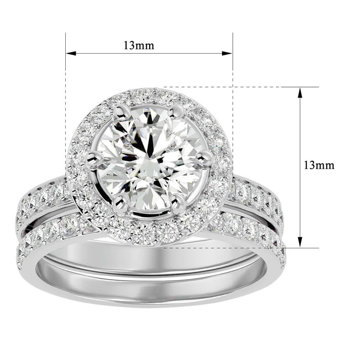 3 Carat Halo Diamond Bridal Set In 14 Karat White Gold With 2 Carat Center Diamond
