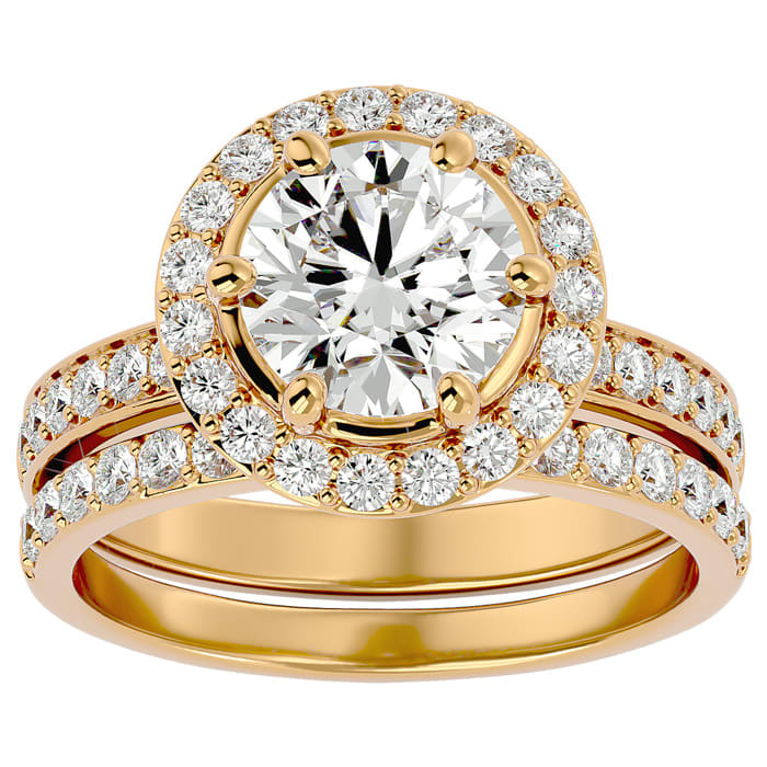 3 Carat Halo Diamond Bridal Set In 14 Karat Yellow Gold With 2 Carat Center Diamond