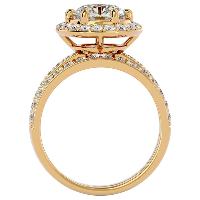 3 Carat Halo Diamond Bridal Set In 14 Karat Yellow Gold With 2 Carat Center Diamond