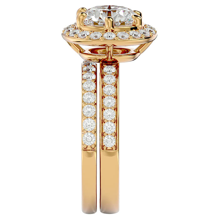 3 Carat Halo Diamond Bridal Set In 14 Karat Yellow Gold With 2 Carat Center Diamond