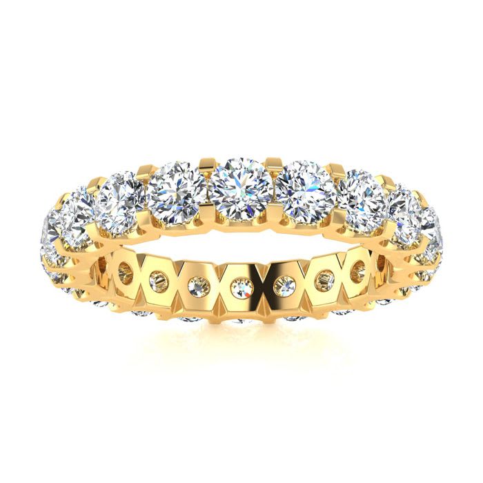 3 Carat Round Moissanite Eternity Ring In 14 Karat Yellow Gold, Ring Size 4
