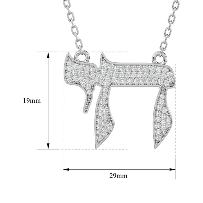 14 Karat White Gold 3/4 Carat Diamond Chai Necklace, 18 Inches