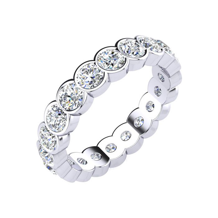 2.55 Carat Round Diamond Bezel Set Eternity Ring In Platinum, Ring Size 6.5
