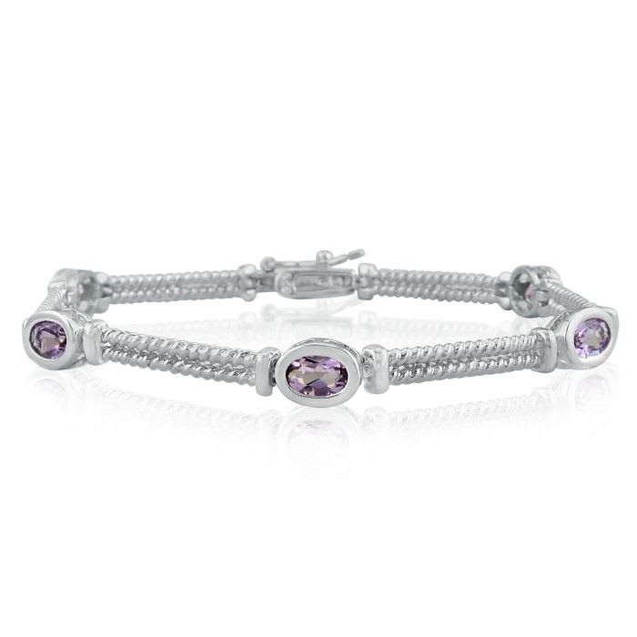 Amethyst Gemstone Jewelry: 2.25ct Rope Style Amethyst Gemstone Bracelet in Sterling Silver | Silver Jewelry