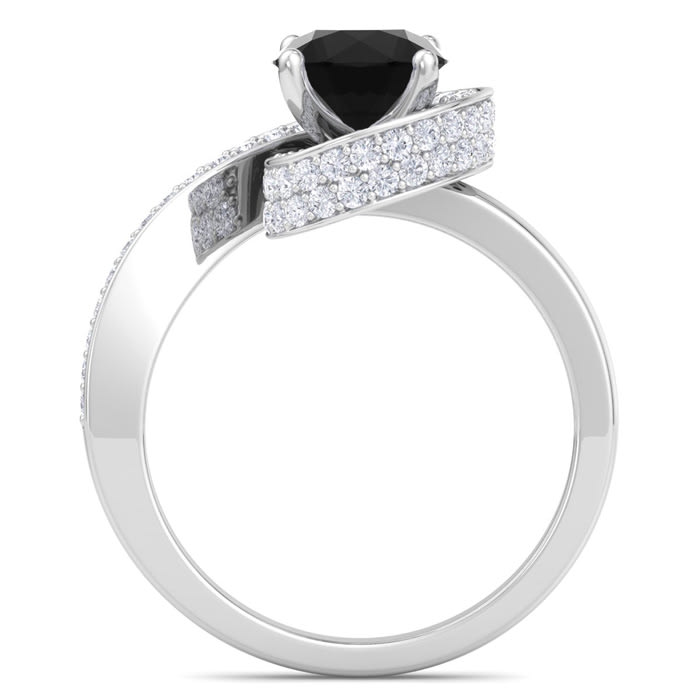 Modern Asymmetrical Round Brilliant 2 Carat Black Diamond Engagement Ring In 14K White Gold