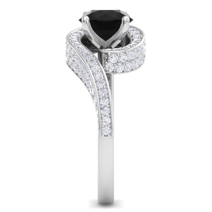 Modern Asymmetrical Round Brilliant 2 Carat Black Diamond Engagement Ring In 14K White Gold