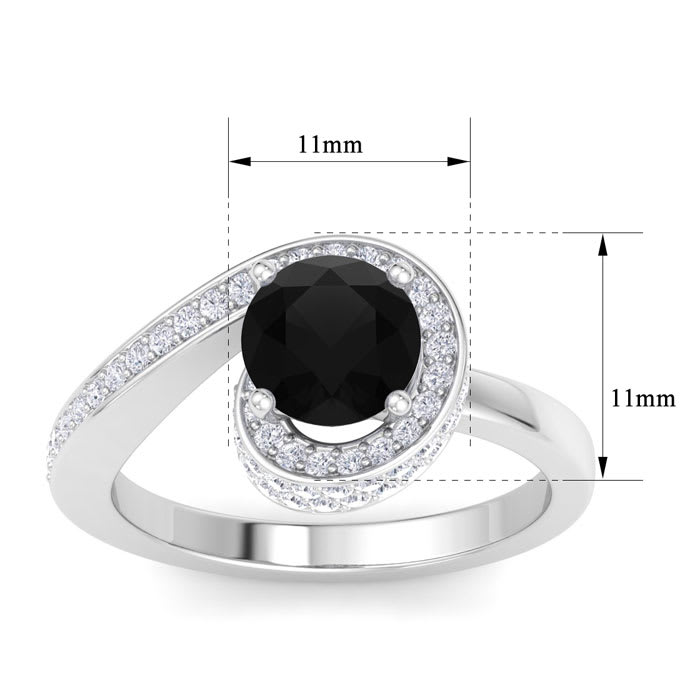 Modern Asymmetrical Round Brilliant 2 Carat Black Diamond Engagement Ring In 14K White Gold