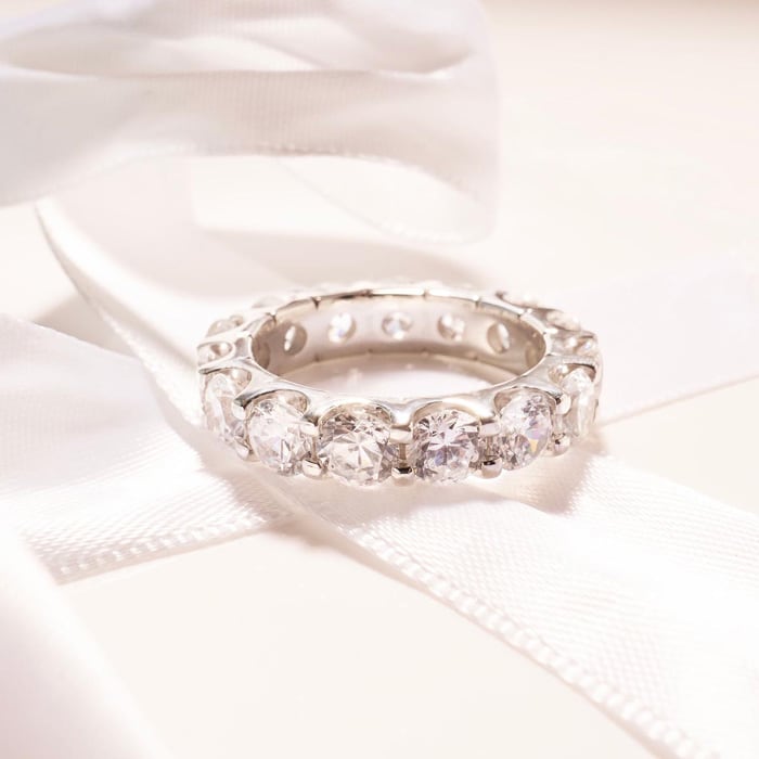 5 Carat Round Moissanite Eternity Ring In Platinum, Ring Size 5.5