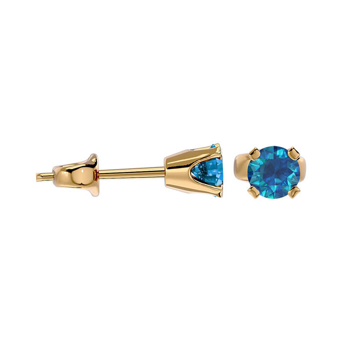 1/3 Carat Blue Diamond Stud Earrings In Yellow Gold