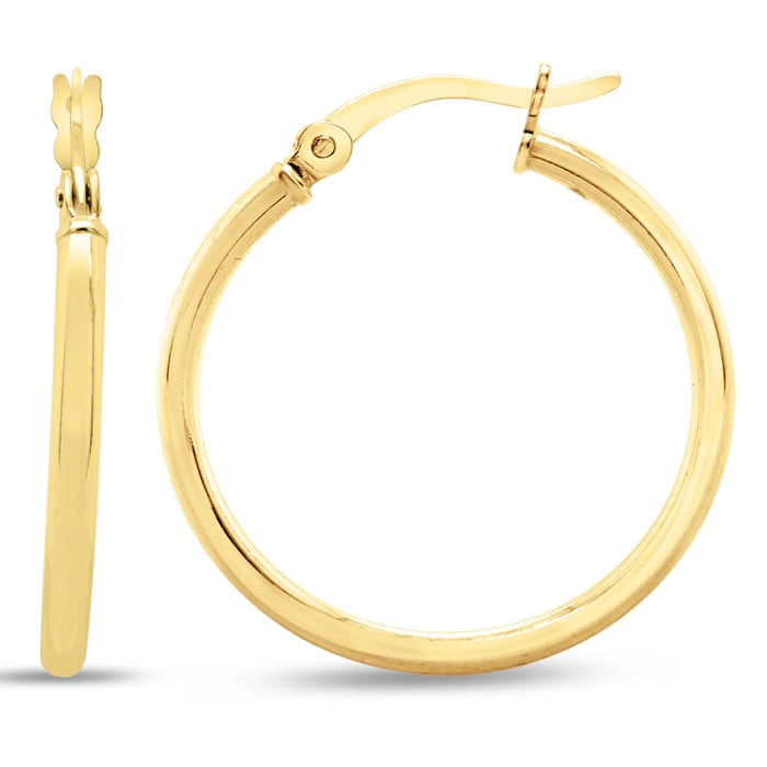 25MM Classic Hoop Earrings In 14 Karat Yellow Gold Over Sterling Silver.  Perfect 1 Inch Size For Every Day!